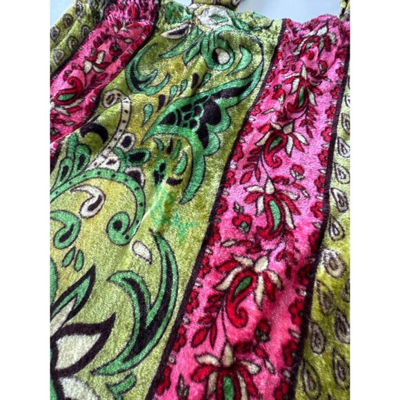 Vintage 90s curtain, pink, green, fuchsia, bold pattern, crushed velvet panel - Picture 7 of 10
